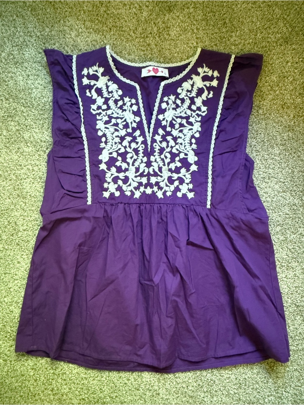 Buddy Love Purple Embroidered Peplum Tunic Fiesta Top small